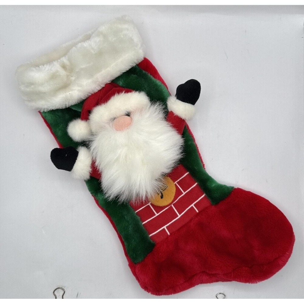 Plush Creations Santa Claus Stocking Unisex Large Red Green Vintage 1986 3D